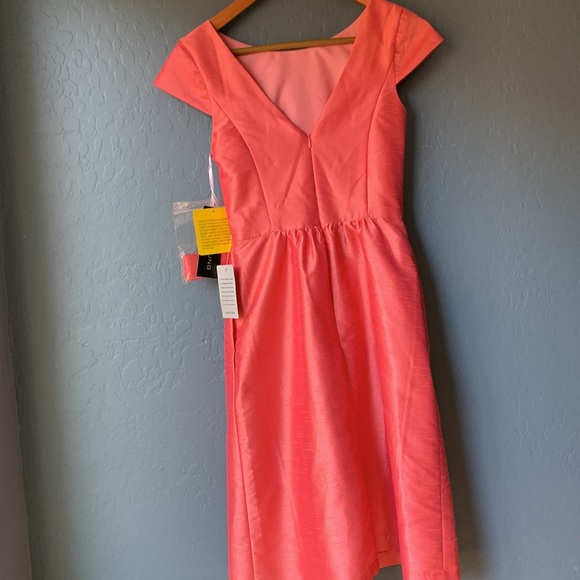 Alfred Sung cap sleeves papaya color style D568 dress - Picture 3 of 9